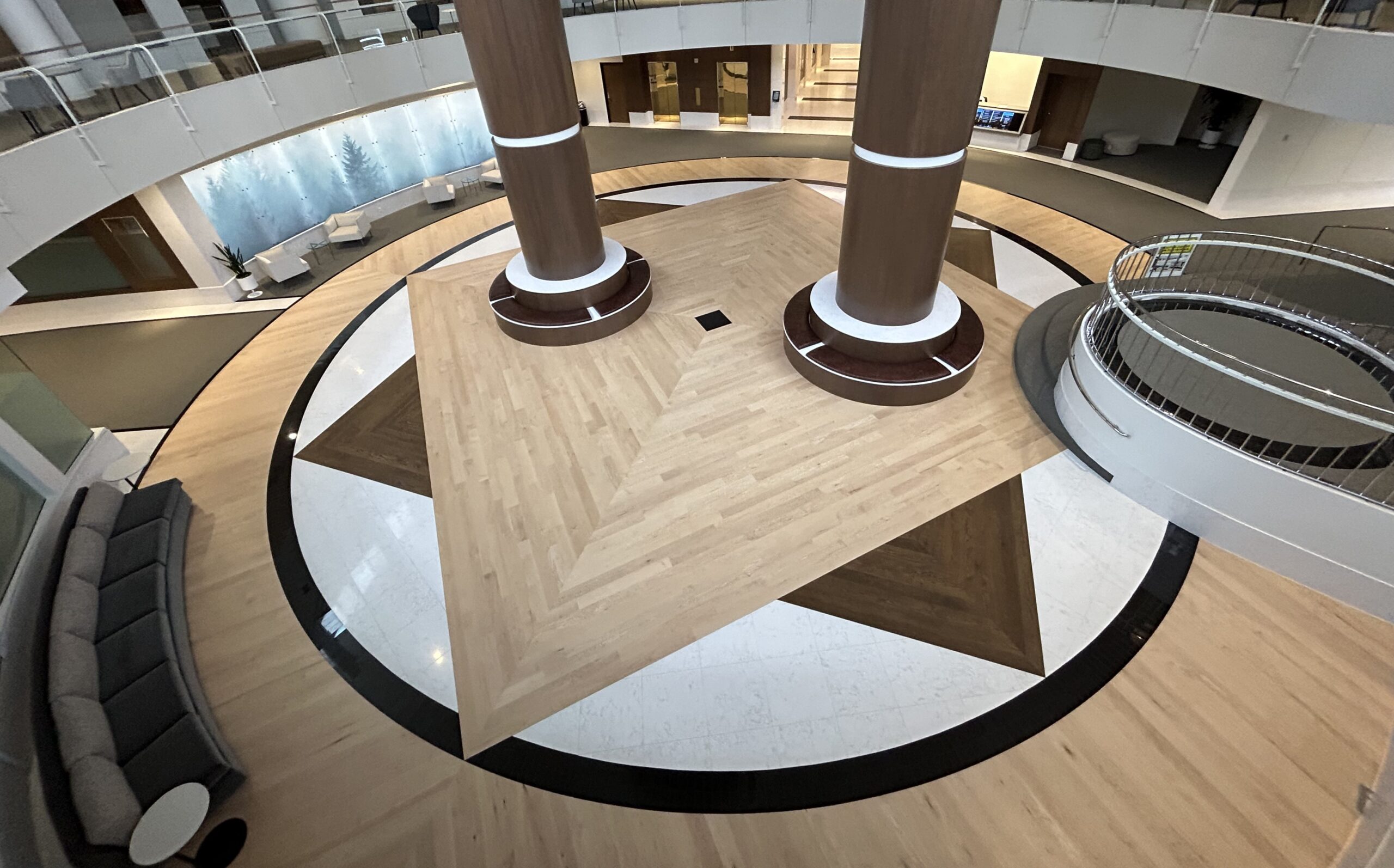 BOA Lobby Rotunda finished hardwood floor